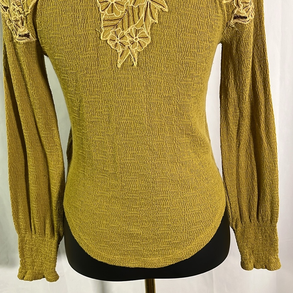 Free People Mustard Blouse with Embroidered Accents - Picture 13 of 16